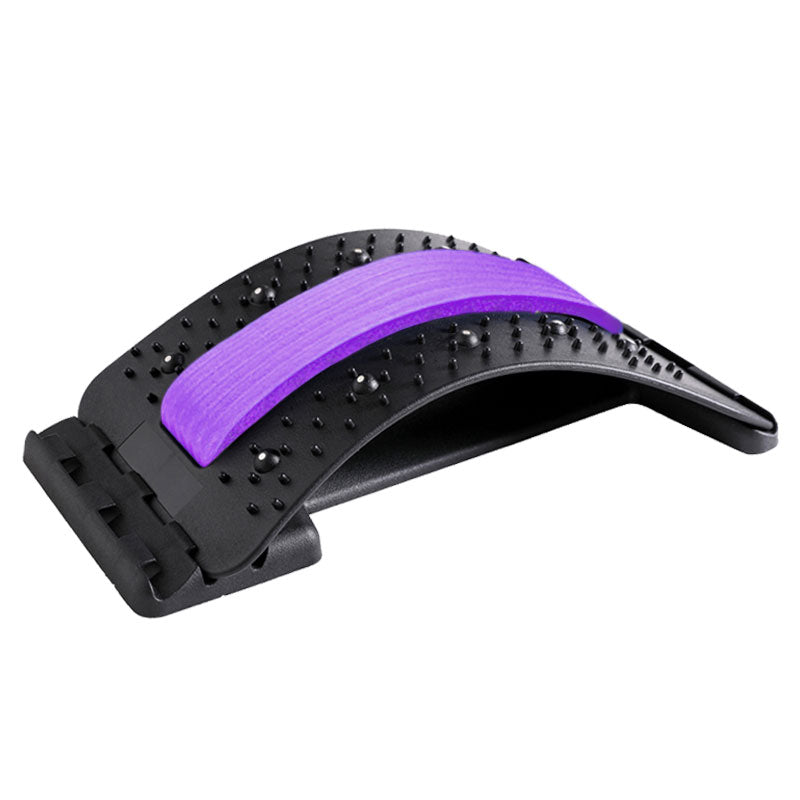 CJD black and purple natural back stretcher massager with raised massage nodes and adjustable arch