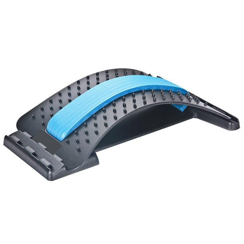 CJD natural back stretcher massager with black base and blue arch for spinal relief