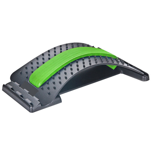 CJD natural back stretcher with black and green curved design for spinal relief and posture support