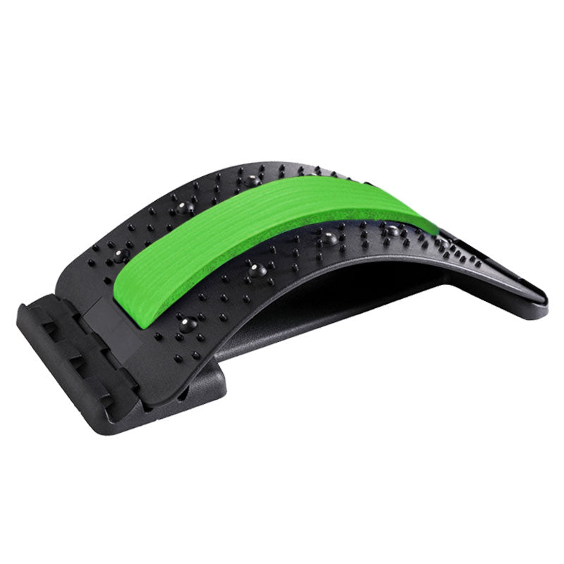 CJD natural back stretcher massager with black base and green support pad for spine relief