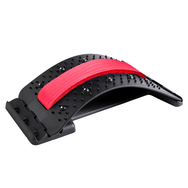 CJD natural back stretcher in black and red with massage nodes for spinal relief and posture support