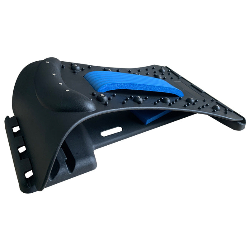 CJD natural back stretcher massager with black base and blue cushion for spinal relief