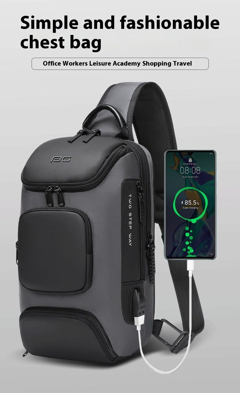 CJD smart mechanical style shoulder bag with USB charging port ideal for office and travel use