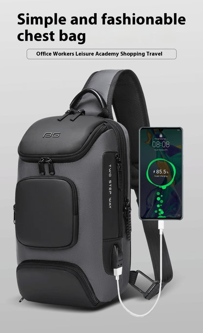 CJD smart mechanical style shoulder bag with USB charging port ideal for office and travel use
