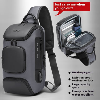 CJD smart mechanical style shoulder bag with USB charging port and large capacity space
