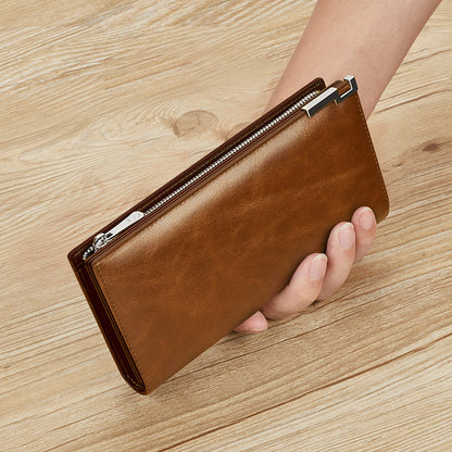 Stylish brown premium wallet case for all phone brands with zipper and organized compartments