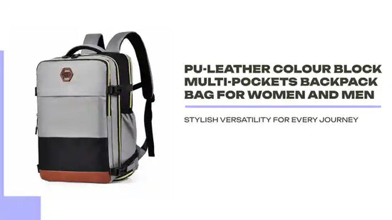 PU-Leather Colour Block Multi-Pockets Backpack Bag for Women and Men by@Outfy