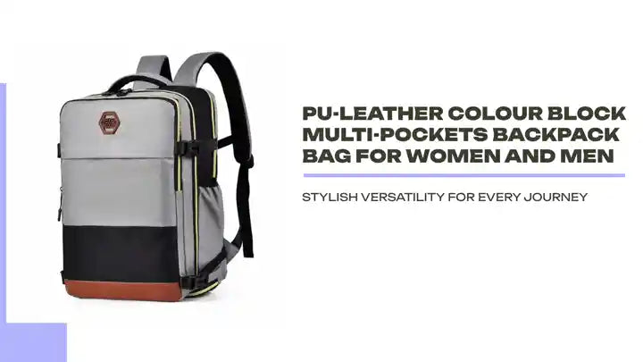 PU-Leather Colour Block Multi-Pockets Backpack Bag for Women and Men by@Outfy