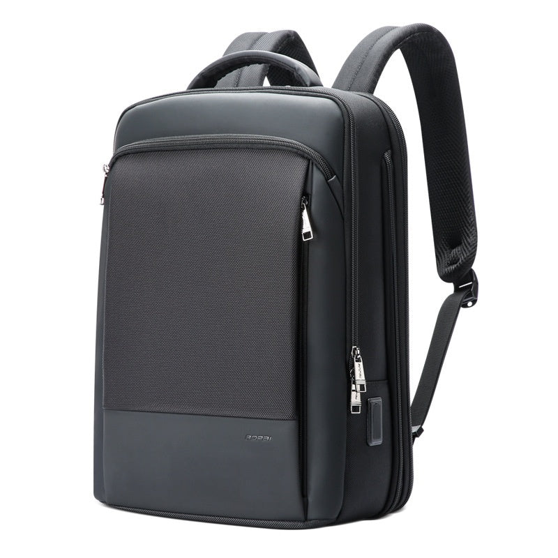 mens business backpack 15.6 inch waterproof backpack with USB ports sleek black laptop travel bag with padded straps