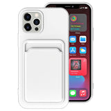 White protective card holder cover for iPhone with slot for cards and sleek design