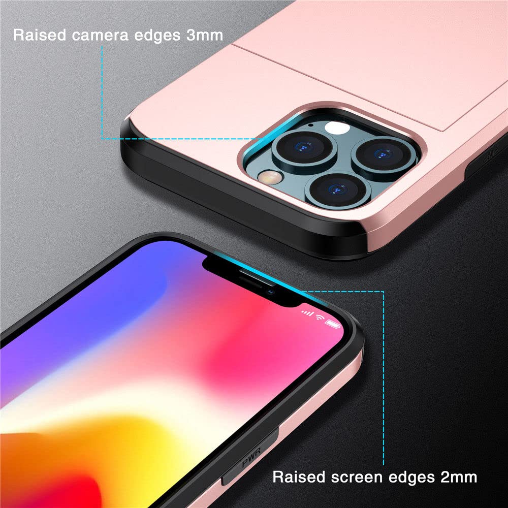 protective case for iPhone with card slot in rose gold featuring raised camera and screen edges