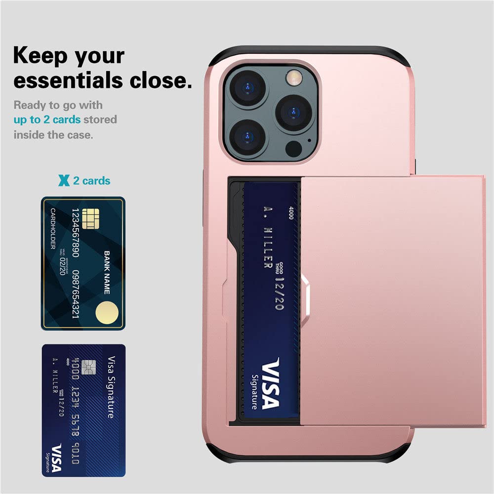 protective case for iPhone with card slot in pink holding two credit cards