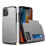 protective case for iPhone with card slot in gray showing card holder and phone screen
