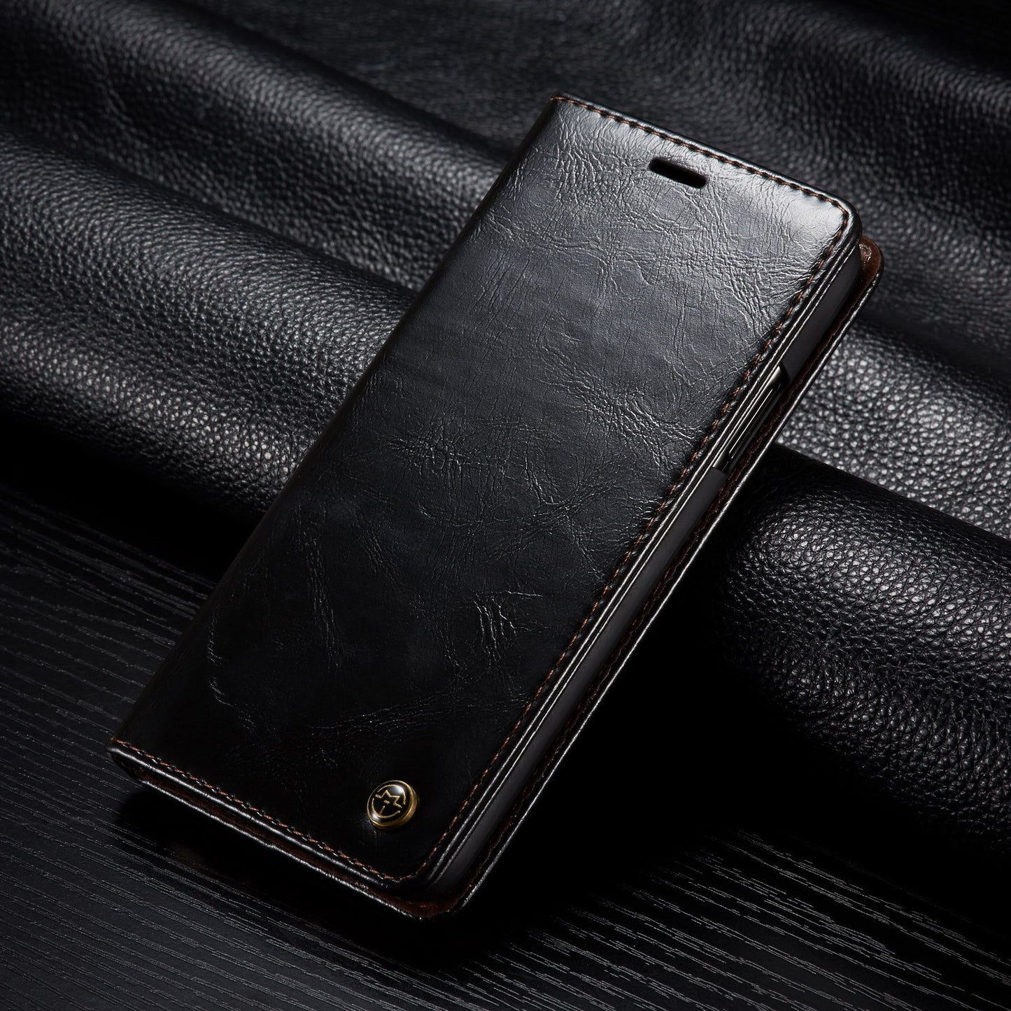PU leather iPhone wallet case and cardholder in black with sleek design and magnetic closure