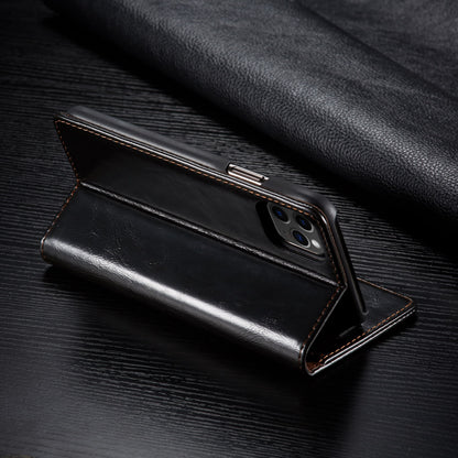 Elegant PU leather iPhone wallet case and cardholder in black with stand feature for convenience
