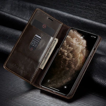 Brown PU leather iPhone wallet case and cardholder with space for cards and cash