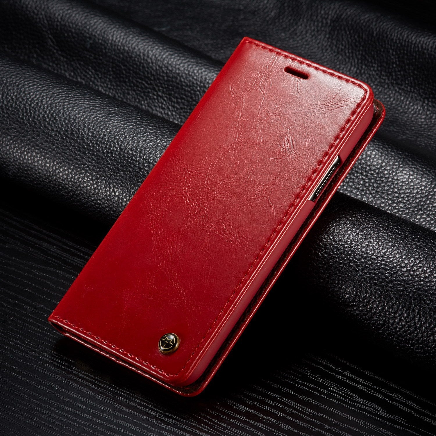 Red PU leather iPhone wallet case and cardholder with stylish design and durable protection