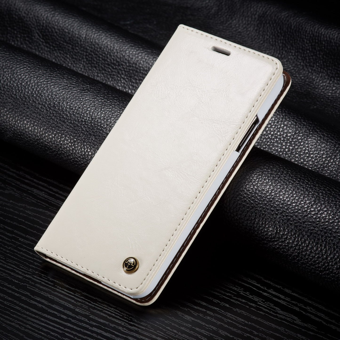 Cream PU leather iPhone wallet case and cardholder featuring stylish design and secure closure