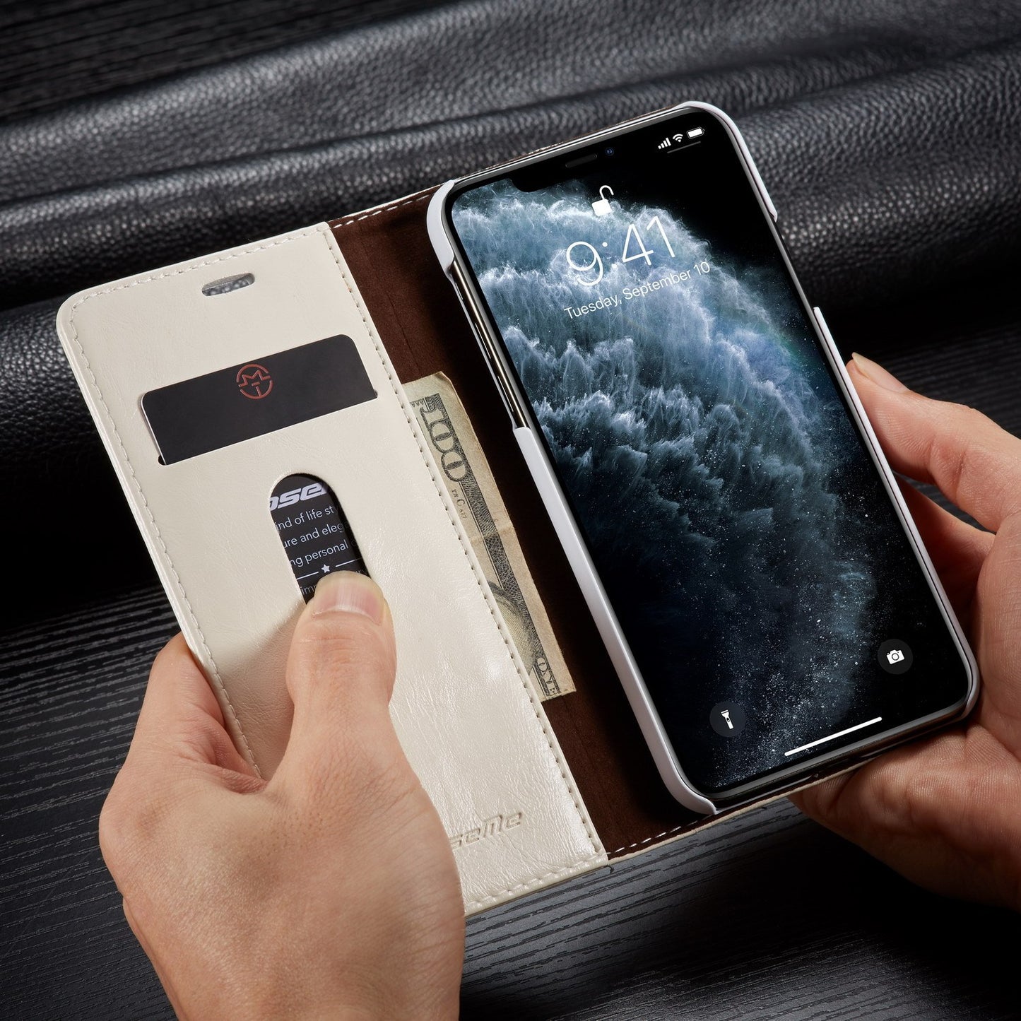 PU leather iPhone wallet case and cardholder with space for cash and cards