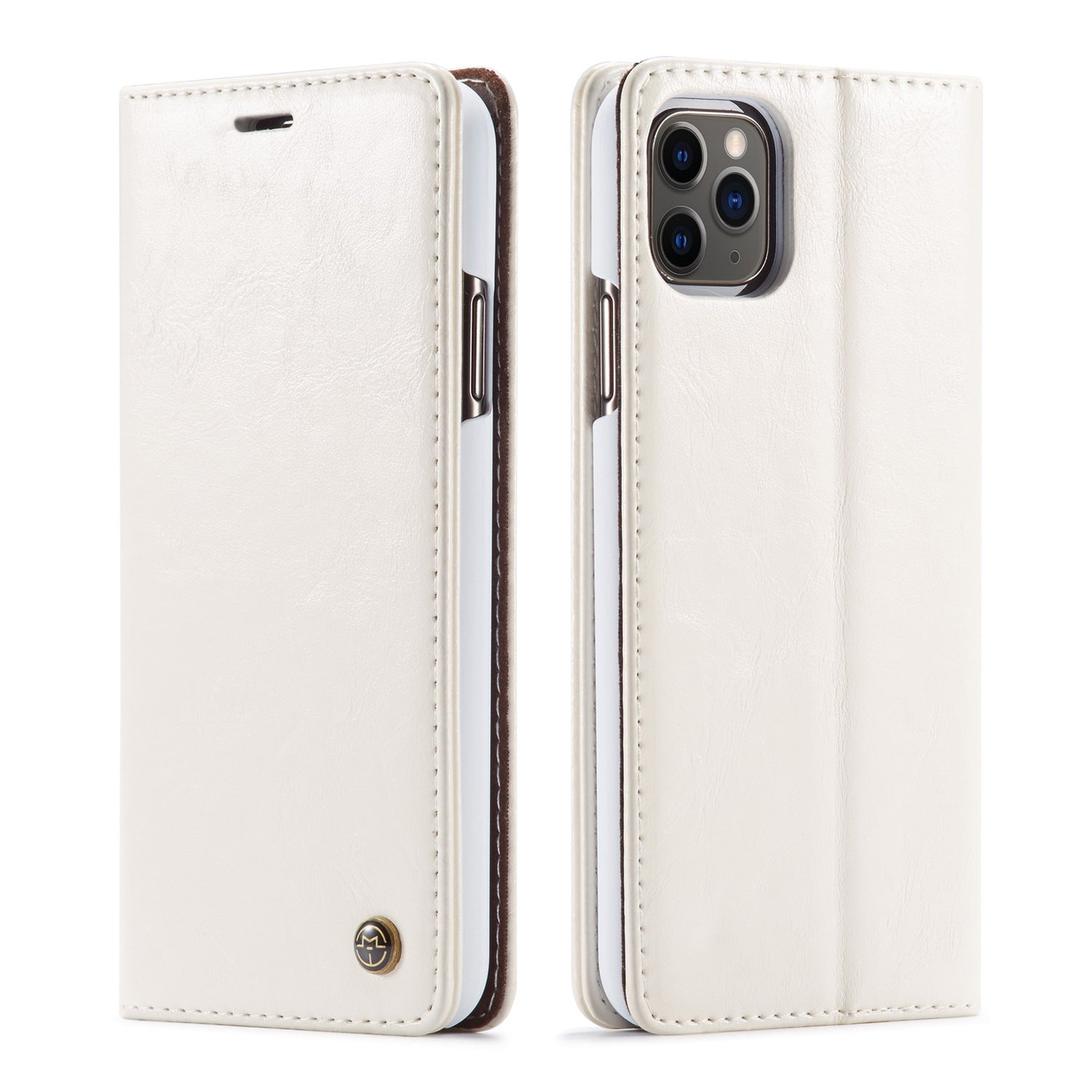 Elegant PU leather iPhone wallet case and cardholder in white with a sleek design for protection and style
