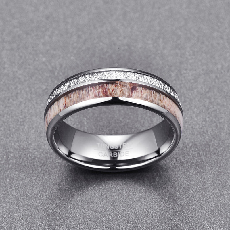 Stylish pure tungsten steel ring for men with unique inlay design and polished finish