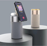 3 in 1 wireless charger for iPhone and AirPods cylindrical charging stand in gray and beige