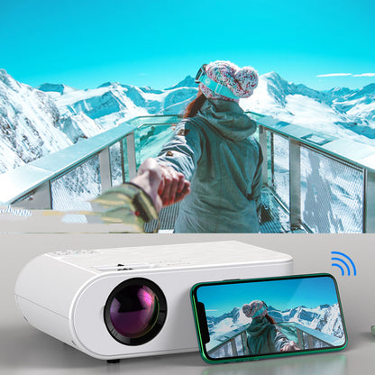 portable 720p smart projector displaying vibrant outdoor scenery with smartphone streaming