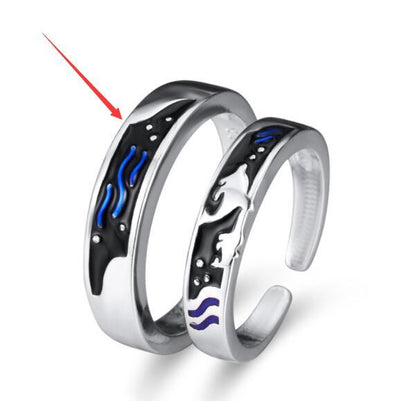 sea themed matching rings for couples with elegant ocean wave designs and polished silver finish