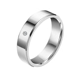 Elegant CJD silver couple ring featuring a minimalist design and a small diamond accent