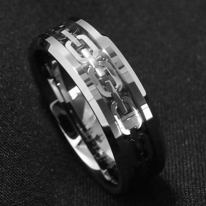 Stylish stainless steel chain ring for men featuring a bold design and polished finish