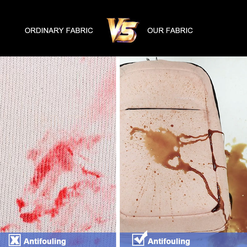 scratch resistant laptop backpack for women showing antifouling fabric comparison with ordinary fabric