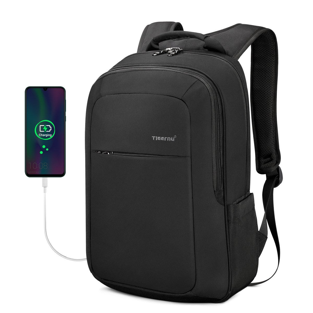 black scratch resistant laptop backpack for women with USB charging port and padded straps