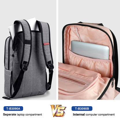 scratch resistant laptop backpack for women with separate and internal laptop compartments in gray and pink