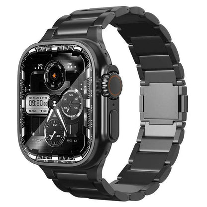 titanium alloy snap smartwatch band in sleek black design for a modern look
