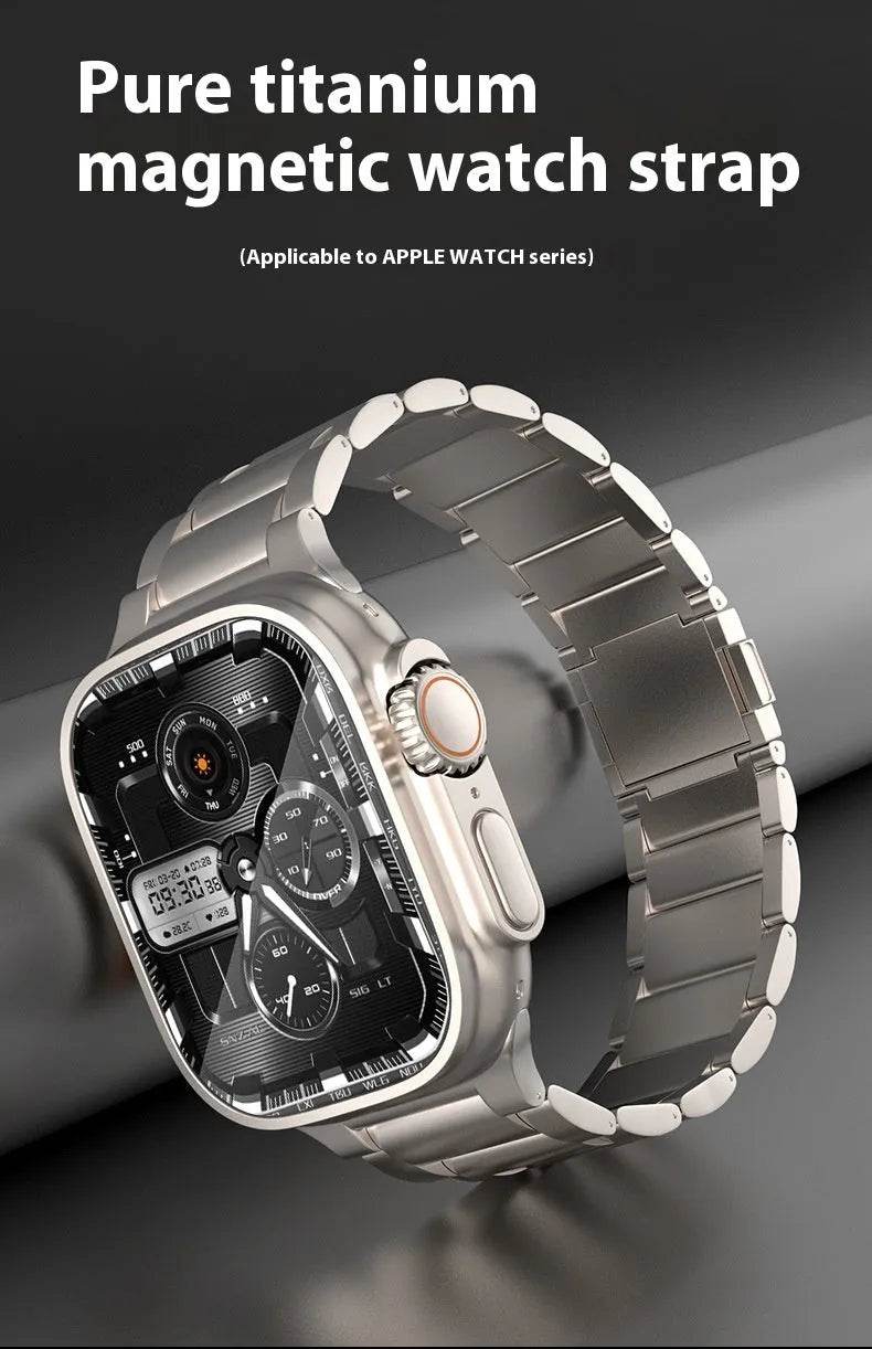 Titanium alloy snap smartwatch band for Apple Watch series with sleek design and magnetic closure
