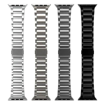 Set of four titanium alloy snap smartwatch bands in silver and black for versatile style options