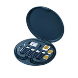 digital travel charging cable storage solution with multiple USB adapters and SIM card holders