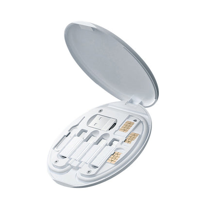 digital travel charging cable storage solution with compact white case and organized compartments