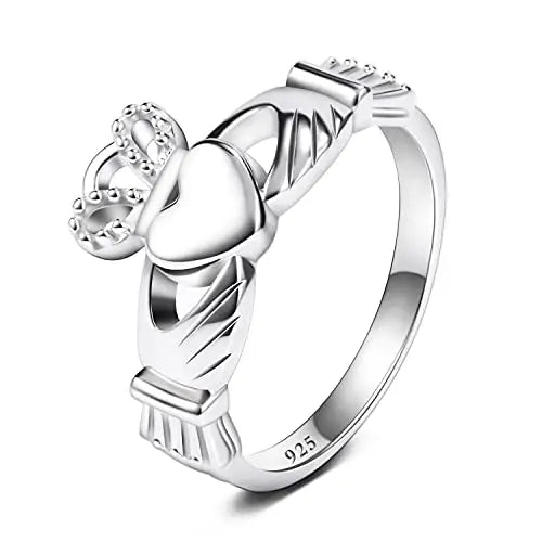 925 sterling silver Irish promise ring for women featuring a heart and crown design