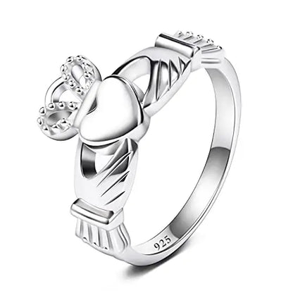 925 sterling silver Irish promise ring for women featuring a heart and crown design