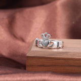 925 sterling silver Irish promise ring for women featuring a heart and crown design on a polished band
