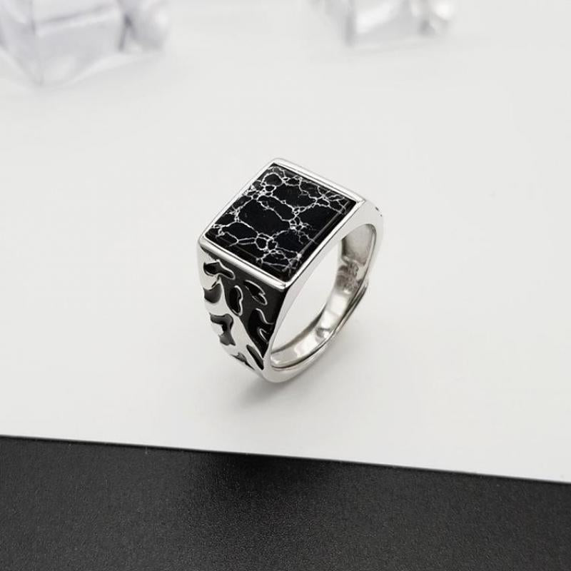 Turkish vintage black stone ring with silver band and unique black stone detailing