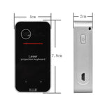 bluetooth wireless laser keyboard compact projector device black front red laser line power button and micro USB side view