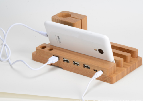 CJD Universal Wood Charging Station with multiple USB ports for easy device charging