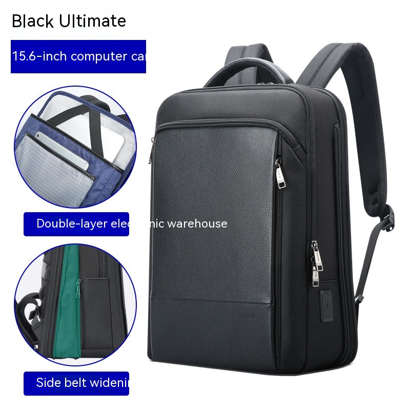 men's black backpack 15.6 inch waterproof backpack with USB ports. padded laptop sleeve and multiple compartments