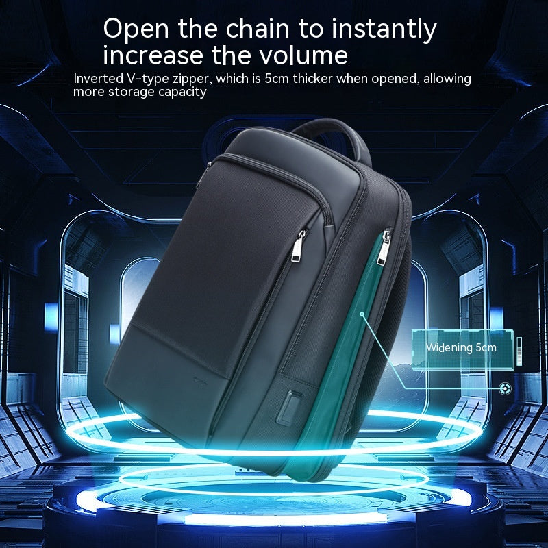 mens 15.6 inch waterproof backpack with USB ports expandable 5cm V zipper for travel and work