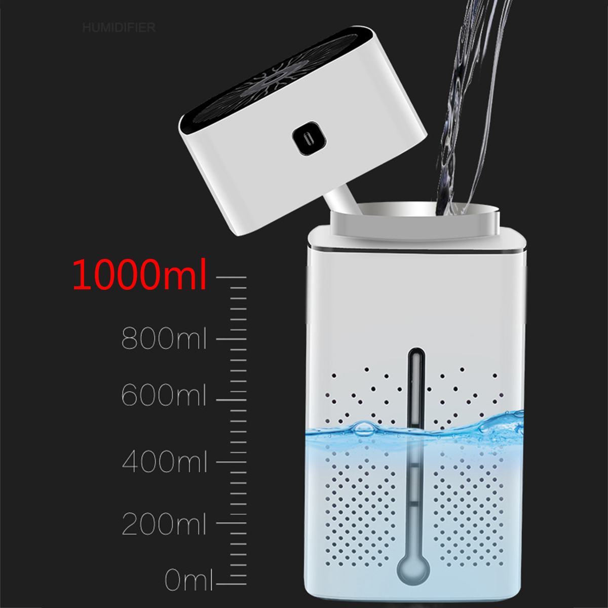 USB air purifier humidifier with a clear water container measuring up to 1000ml for efficient humidity control