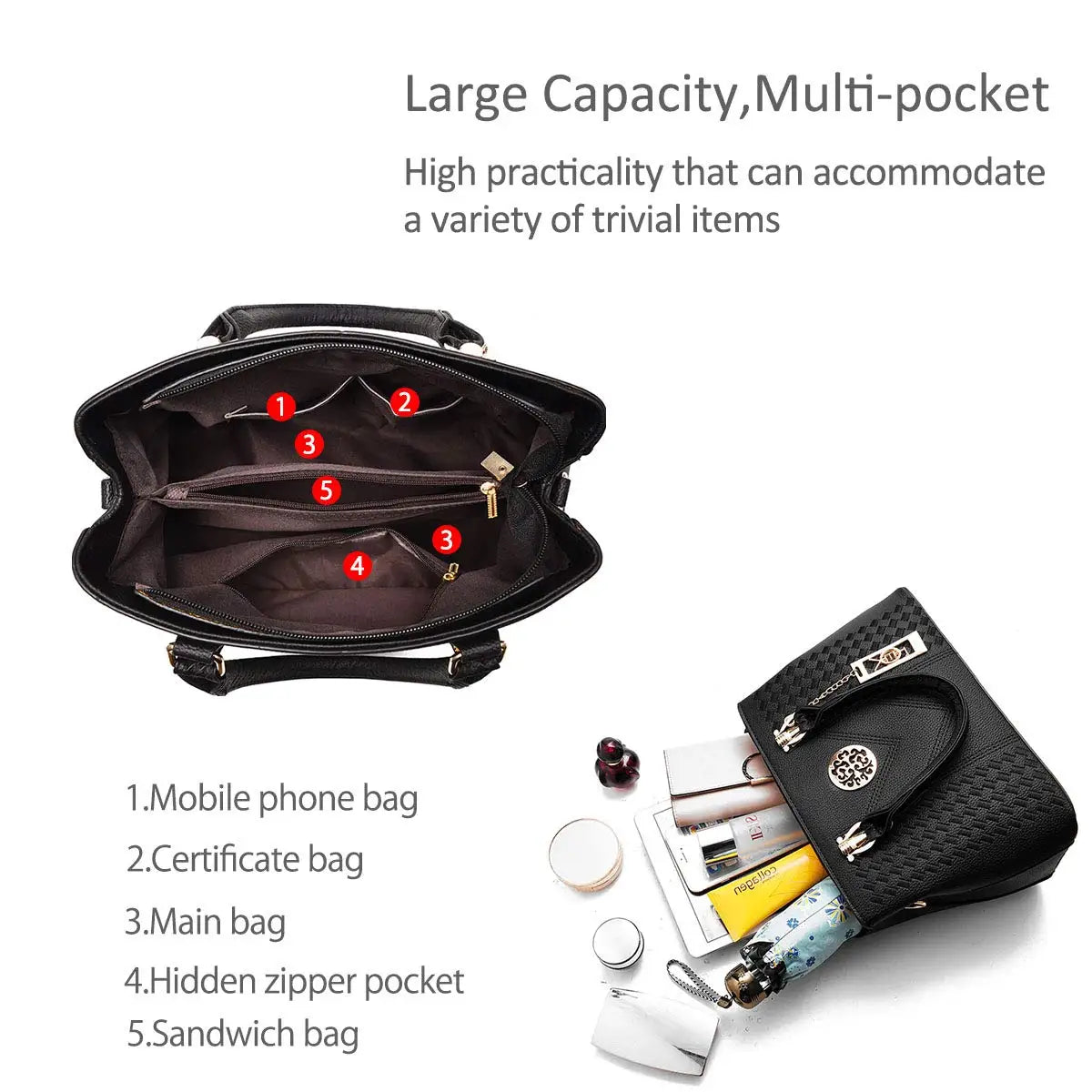 Large-capacity business messenger shoulder bag for women with multi-pocket design for easy organization