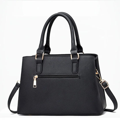 Stylish black business messenger shoulder bag for women with dual handles and a zip pocket