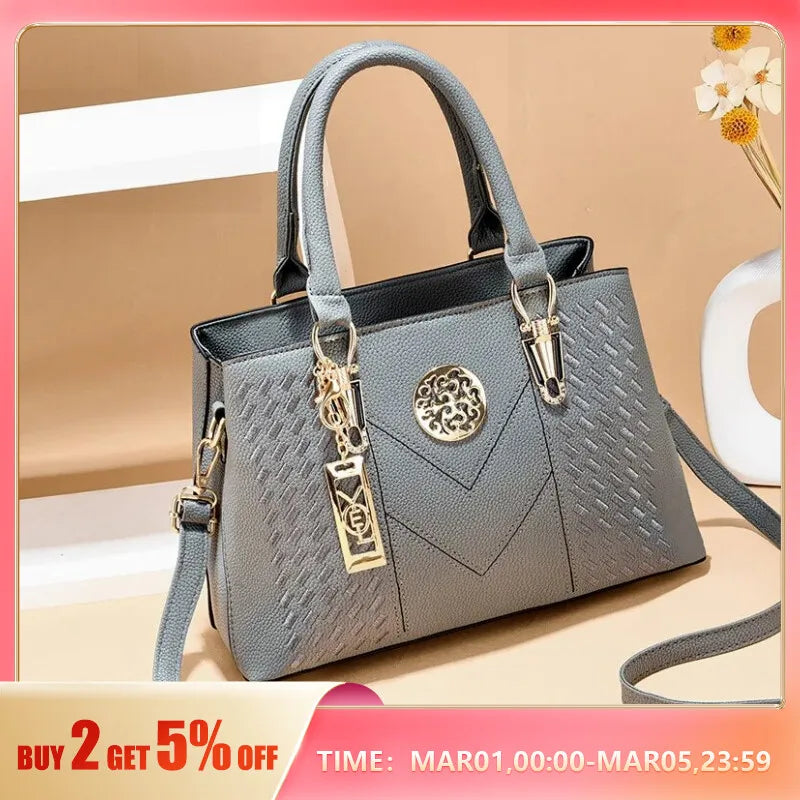 Elegant grey business messenger shoulder bag for women with chic design and multiple pockets